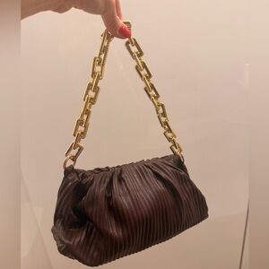 Elegant Brown Pleated Bag with Gold Chain